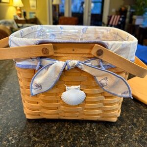 Authentic Longaberger Sweing Basket with Wood Lid, liner, and Plastic Insert
